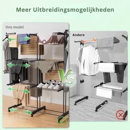 MRKK® Wasrek Inklapbaar op Wieltjes - Droogmolen - Droogtoren Staand — thumbnail 5