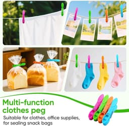 Wasknijpers met mand - Kledingklemmen set - Wasgoed drogen - Windbestendig ontwerp - 48 stuks - Multicolor — thumbnail 4