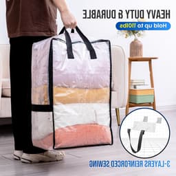 Verticale Verhuiszakken met Sterke Handvatten en Ritsen voor Kledingopslag, Waszakken en Reizen - 2 Stuks Transparant — thumbnail 3