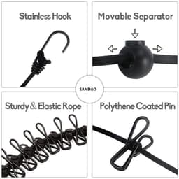 Allecto - Portable Clothesline - Reis kledinglijn - Windproof en stretchable - Zwart 2-pack - Drooglijn met wasknijpers - Geschikt voor camping en .. — thumbnail 4