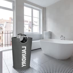 Vouwbare Wasmand van 90 Liter van Oxford Stof met Deksel, Waterdichte Waszak voor Slaapkamer en Badkamer, Grijs — thumbnail 3