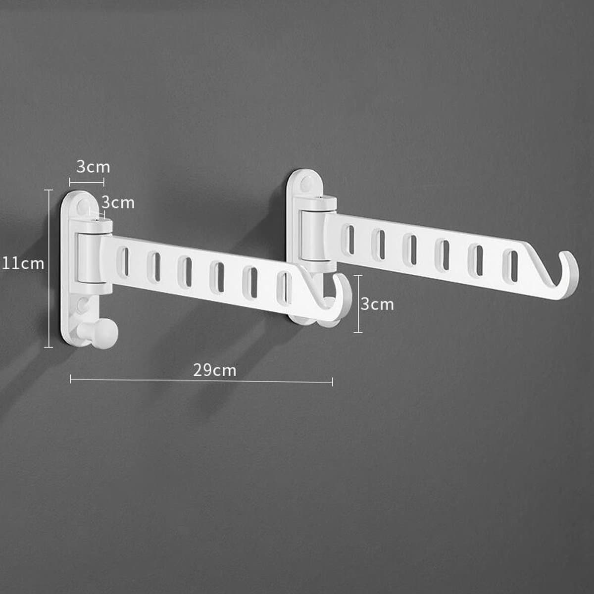 Kledingrek - 2 Stuks - Opvouwbaar Kledingroede - Aluminiumlegering - Wandmontage - Draaibaar - Droogrek voor kleding - Garderobestang - Ruimtebesparend - Kledingstang Roede Kast - Geschikt voor kledingkasten en opbergruimtes - 29*3*11cm - Wit — afbeelding 1