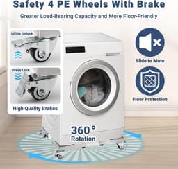 MTTProducts - Wasmachine voet - met 4 wieltjes - Verstelbaar 50-70cm - Ondersteunt tot 300kg - Trolley voor wasmachine en koelkast — thumbnail 2
