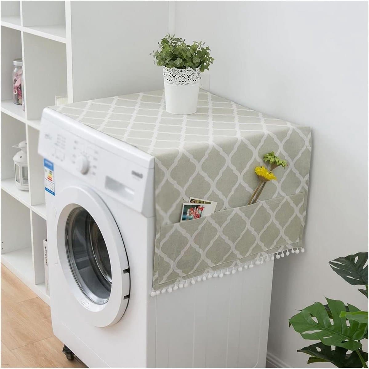 Wasmachine hoes - Apparaatdeksel - Apparaten beschermen - Met opbergvakken - 55 x 130 cm - Zwart marmer — afbeelding 1