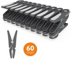 LaundrySpecialist Wasknijpers soft grip - Grijs/wit - 60 stuks - extra lang en stevig - wasknijpers plastic - wasknijpers kunststof - gekleurde knijpers — thumbnail 1