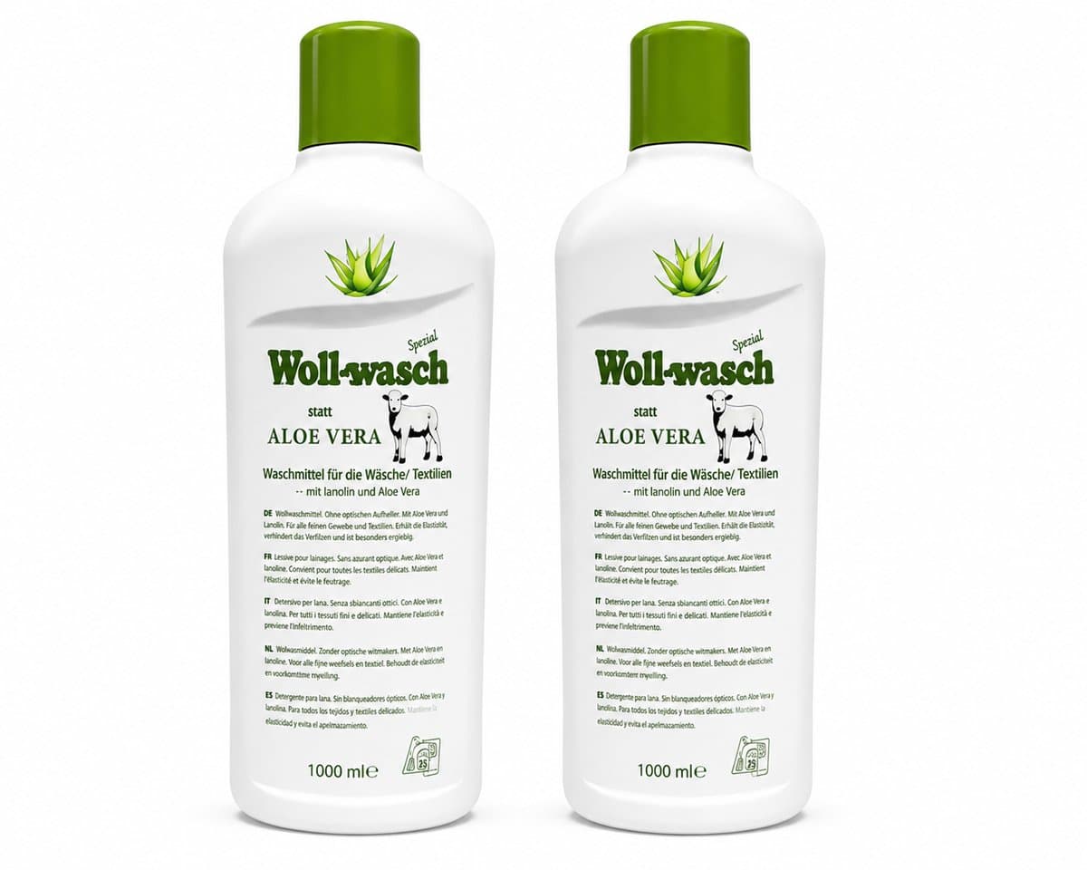 WOLLSAN WASMIDDEL -WASCHPFLEGE CONCENTRAAT MET ALOE VERA, 2 X 1000 ml 100% veilig wolwasmiddel — afbeelding 1