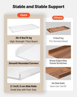 Werkblad / plank voor wasmachine en droger - Tussenblad met opstaande rand - Met haken - Extra opbergruimte - Draagvermogen 113 kg - 137 x 69,9 cm - Wit — thumbnail 2