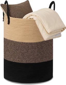 Lemlit Wasmand - Gevlochten Opbergmand met Handvatten 58 L - Speelgoedmand voor Kinderkamer Slaapkamer en Woonkamer - 38 x 50 cm - Zwart Bruin — thumbnail 1