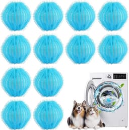 TEKROA® Wasbollen - Herbruikbare wasballen - 12 Stuks- 5 cm diameter - Verwijdert haar en vlekken - Wasmachine / Wasgoed Huisdierhaarvanger - Wasdrogerballen - Verwijdert katten- en hondenhaar uit kleding - Blauw — thumbnail 1