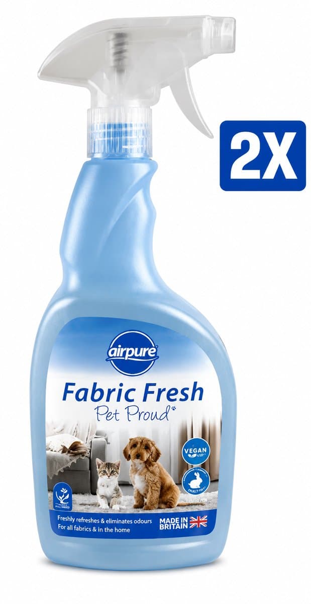 Airpure Textielverfrisser Pet Proud Huisdier 750 ml Spray - Set van 2 Flessen (1.5 L Totaal) - Geurneutralisator voor Beddengoed Gordijnen Kleding en Meubels - 100% Veganistisch en Dierproefvrij - Made in UK — afbeelding 1