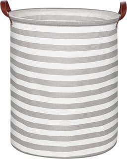 Opvouwbare wasmand met handvat, grote opbergmand 63 l, waterdichte stof, wasmand voor kinderen, voor het opruimen van de slaapkamer - grijs gestreept — thumbnail 1