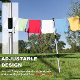 Waslijn Paal - Waslijnsteun Kledingstok - Kleding Drogen - Roestvrij Staal - 220 cm - Enkele Attribuut — thumbnail 3