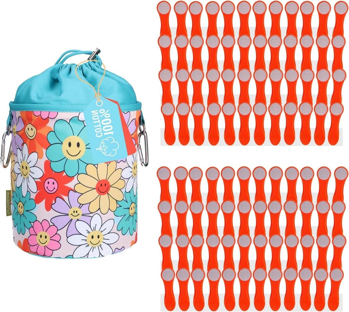 Wasknijpers Set - Kledingklemmen Opbergzak - Kleding Drogen - Softgrip Roestvrijstaal - 96 stuks - Oranje — afbeelding 1