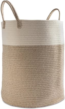 Beyahl - Wasmand katoen 52L merkloos rond opvouwbaar met handvaten 46x38 cm opbergmand speelgoedmand stevige wasbox — thumbnail 1