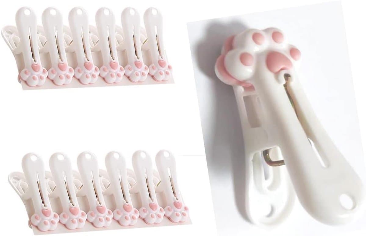 Wasknijpers Kattenklauw - Kledingklemmen Afdichtingsclips - Kleding Ophangen - Ultra-sterke Klemkracht - 12 stuks - Roze — afbeelding 1