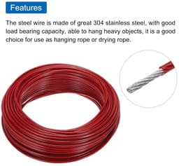 Ronte - Metalen kabel van roestvrij staal 304 - 30 meter - 1/8 inch (3 mm) - Vinyl gecoat - Aluminium hulzen - Wasrek - Optillen - Rood — thumbnail 5