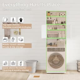 Wasmachine Kast - Badkamerkast Opbergkast - Ruimte Besparen - Met Deuren Planken - 185 x 63 cm - Wit — thumbnail 3