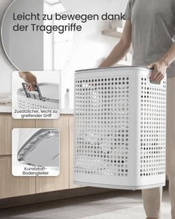 SONGMICS wasmand met deksel, wasbak plastic, 75 L, wasbak smal, wasbox ruimtebesparend, voor badkamer, wasruimte, slaapkamer, wit-grijs RLH021WG01 — thumbnail 5