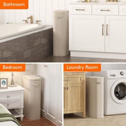 Smalle Wasmand 75L met Deksel – Opvouwbare Wassorteerder met Kunststof Frame – Grote Wasverzamelaar voor Slaapkamer & Badkamer – Beige — thumbnail 3