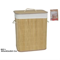 Gerimport Wasmand bamboe - 60 liter - 30 x 40 x 50 cm - met deksel / binnenvoering - opvouwbaar — thumbnail 2