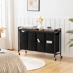Deniva - Wasmand - Wassorteerder - 4 Vakken - Wasmandkast - 4 x 40L - Uitschuifbare waszakken - Op Wielen - 110,5x33x74,5cm - Hout — thumbnail 4