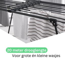 Wasophoogte® Uitschuifbaar Droogrek Zwart – Wasrek 20m – Inklapbaar – Verstelbaar 115–200 cm – Lino — thumbnail 5