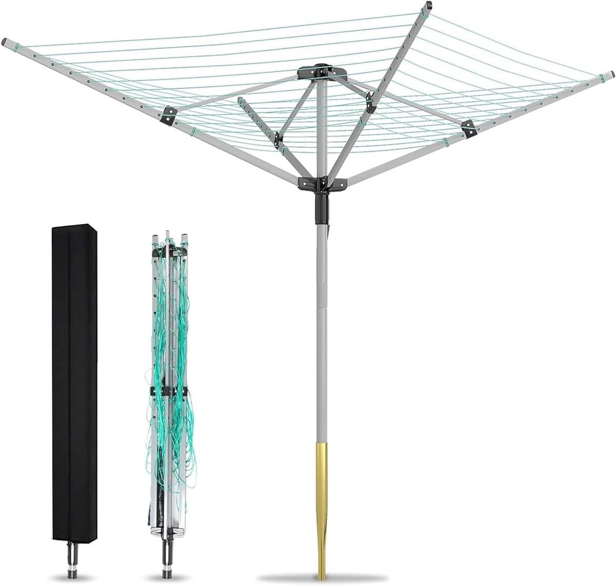 Droogmolen met Voet voor Camping & Thuis - Wasrek Staand - Droogrek Inklapbaar - Wit met Zwart stabiel design — afbeelding 1