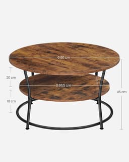 VASAGLE Salontafel rond, Woonkamertafel, Sofatafel met plank, 80 x 45 cm, Gemakkelijke montage, Metaal, Industrieel ontwerp, vintage bruin-zwart LCT80BX — thumbnail 2
