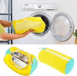 Set van 2 Schoenwaszakken voor de Wasmachine, 360° Reiniging, Multi-Laundry Tas voor Sneakers en Sportschoenen, Geschikt voor Wasmachine en Droger met Reinigingsfleece (Geel) — thumbnail 1