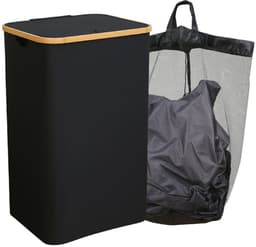 Wasmand - Met uitneembare zakken - Mesh Waszakken - Klittenband - 40.5*33*65cm - Waszak - Waszakken - Wasmanden - Wassorteerder - Opvouwbaar - Zwart — thumbnail 1