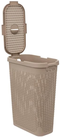 5Five Smalle Wasmand met deksel Rotan - 3x - beige - gevlochten kunststof - 40 liter - 26 x 46 x 60 cm — thumbnail 3