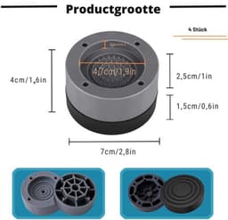 Trillingsdemper – 4 Stuks Antislip Trillingsdempers – Voor Wasmachine – Droger – Geluidsisolatie – Anti-Trillingsmat – Grijs — thumbnail 3