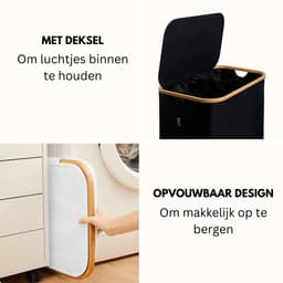 Alles & Co. XXL Wasmand 141 Liter - 3 Vakken Wassorteerder - Met Uitneembare Waszakken - Bamboe & Zwart — thumbnail 3