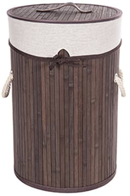CM Wasmand - stof met hout look - met deksel - opvouwbaar - bruin - 28 x 42 cm — thumbnail 1