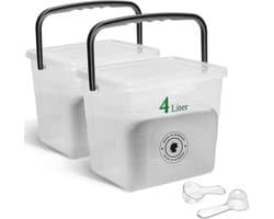 Novaliv 2x wasmiddeldoos met deksel 4 liter transparant en maatschep 23,5 x 18 x 18,5 cm waspoeder opbergdoos met handvat wasmiddel opbergbakje wasmiddel wasmiddelbakje waspoederbakje