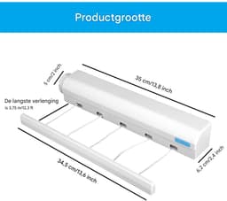 Intrekbare waslijn - Compacte intrekbare, aan de muur gemonteerde draagbare waslijn - voor gebruik binnen of buiten in wellnessruimte, woonkamer of terras - 3,75 m - 5 snoeren — thumbnail 4