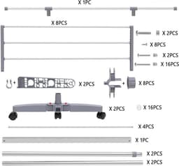Thuys – Droogtoren 4 Verdiepingen – Droogtoren – Droogrek – Met 6 Wielen – 27m Drooglengte – 147 x 55 x 177cm – Grijs — thumbnail 3