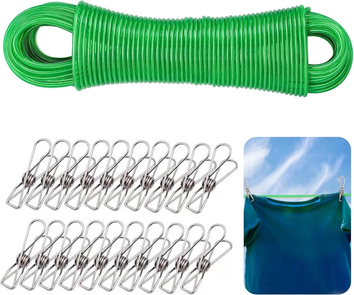 Waslijn extra sterk - waslijn met stalen kern - 30 meter - groen - 3 mm — afbeelding 1