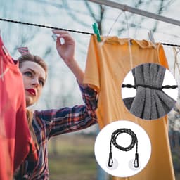 Buitenwaslijn met haak en zuignap, intrekbare waslijn, draagbare reiswaslijn voor kamperen en reizen 3m (zwart) — thumbnail 3