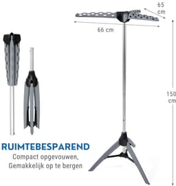 Tatkraft PINE Stevig Ruimtebesparend Inklapbaar Droogrek - Opvouwbaar Staand Kleding Wasdroogrek - Was Droger Rek - Kleding Wasrek Hangrek Voor 42 Kleding Hangers - Droogtoren 2 Volle Wastrommels - Voor Badkamer/Balkon/Binnen/Buiten - Opklapbaar — thumbnail 2