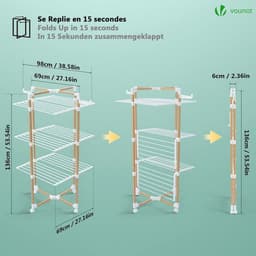 Ruimtebesparend Verticaal Droogrek met 3 Niveaus en Wielen voor Binnen en Buiten — thumbnail 4