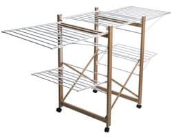 Five Wasrek - metaal - hout look - 176 x 60 x 103 cm - staand - droogrek - staand/inklapbaar