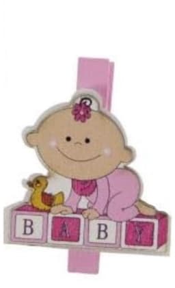 Mini houten knijpers baby roze - Geboorte Babyshower foto kaart knijpers - 6 stuks — thumbnail 3