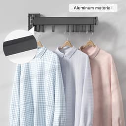 Wandmontage droogrek 120 cm uittrekbaar inklapbaar wasrek met 18 haken - voor balkon, wasruimte, badkamer, slaapkamer — thumbnail 3