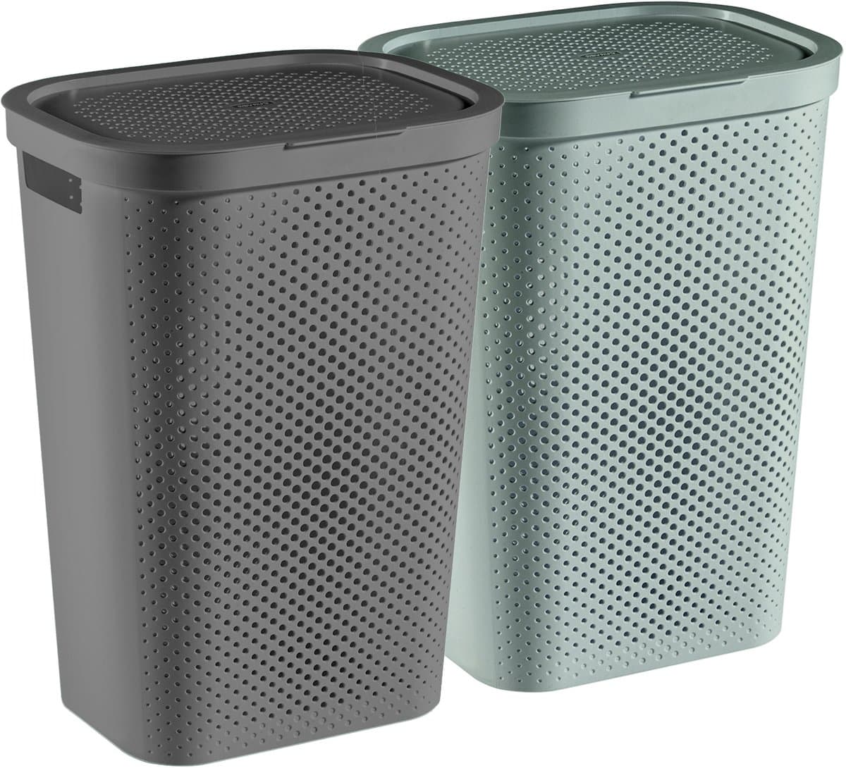 Curver Infinity Recycled Dots Wasmand met deksel - 60L - 2 stuks - Antraciet + Groen — afbeelding 1