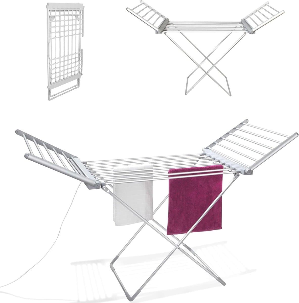 Wasdroger - Wasdrogerrek- Opvouwbare Elektrische Kledingdroger - Efficiënt en Ruimtebesparend - 18 stangen verwarmde badkamerdroger - 230 W - 145 cm - Aluminium zilver - Sneldrogend - Kleding - Beddengoed — afbeelding 1