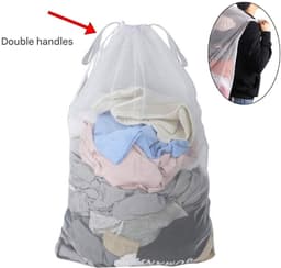 2 stuks waszakken van mesh met trekkoord en handvatten - 50×60cm waszakken van mesh - Duurzame tassen voor delicate kleding - Stevige waszakken van mesh - Geschikt voor wasmachines, reizen, kleding, speelgoedopslag — thumbnail 3