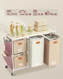 Wassorteerder 4 Vakken - Wasmand - 150L - Natuurlijk — thumbnail 3