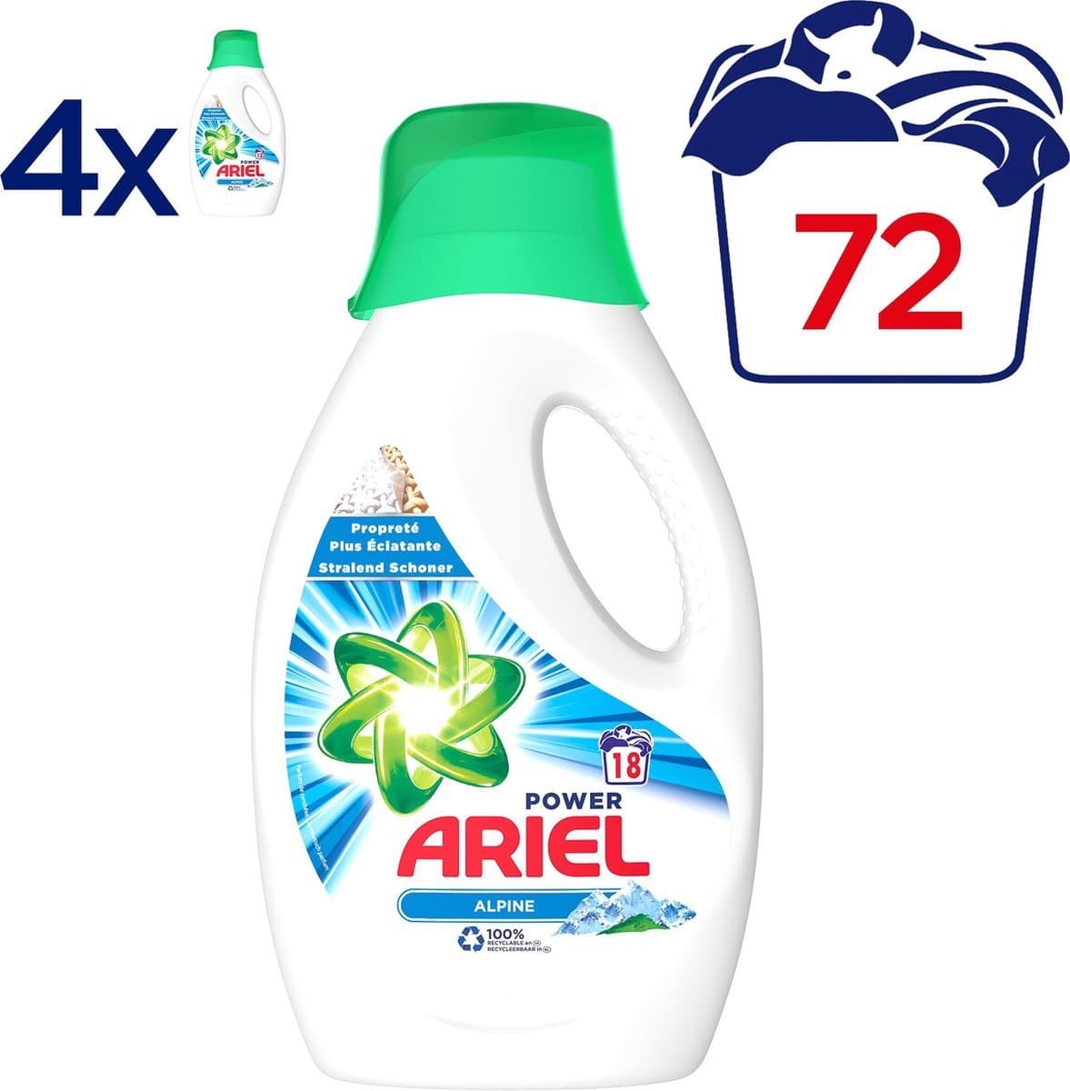 4x Ariel Vloeibaar Wasmiddel Alpine 18 Wasbeurten voordeelverpakking — afbeelding 1