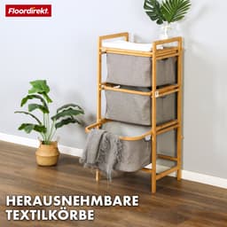 FLOORDIREKT Wasmand Missouri - Bamboe Wasverzamelaar - Met 3 Vakken - Voor Vuile Was - Houten Wassorteerder Met Wasbox - Grijs & Bamboe-Kleuren — thumbnail 4